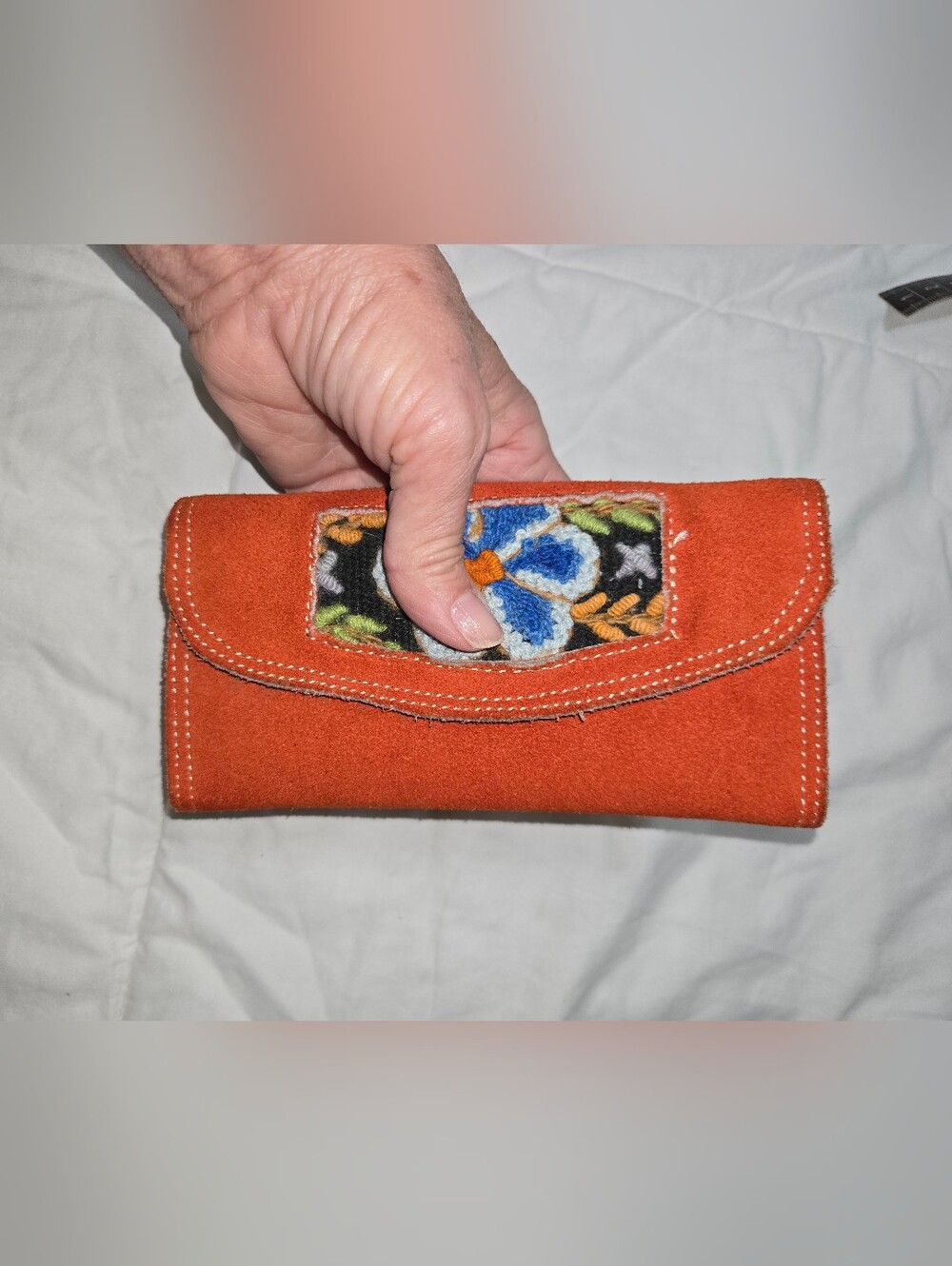 Vintage suede wallet small flower Croshet 🌺